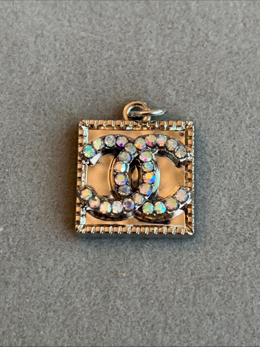Crystal Double C Square Charm Pendant in Gold Tone